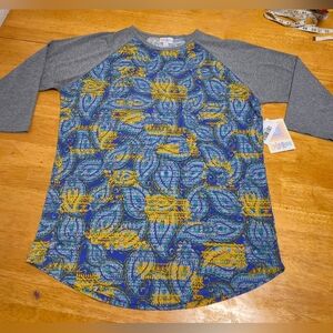 LuLaRoe Blue and Yellow Floral Blouse